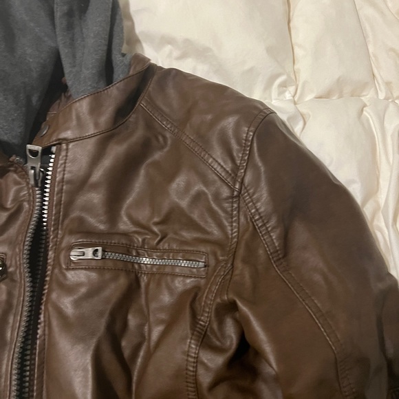 Guess Men's Faux Leather Motorcycle Jacket - Brown- Medium - Picture 7 of 11
